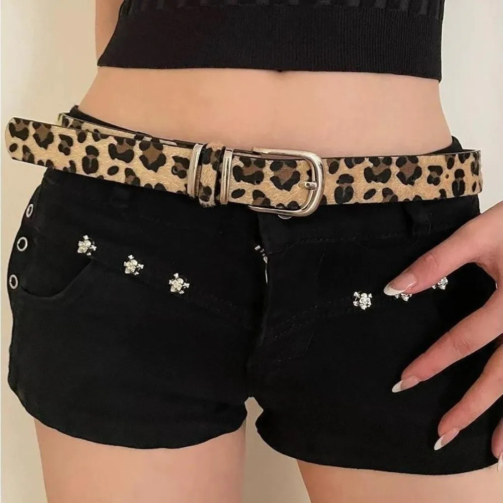 

Elegant Plush Leopard Print Belt Metal Buckle Hip-hop PU Leather Waist Belt Harajuku Y2K Waistband Dress Decoration