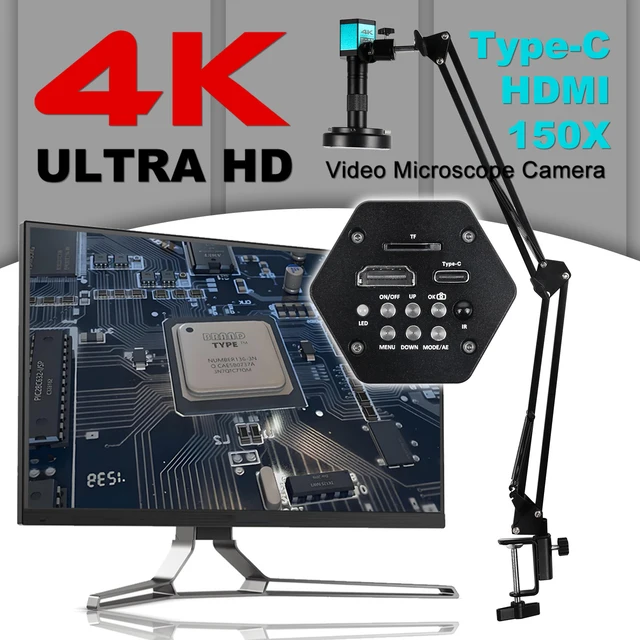 YIZHAN Mikroskop cyfrowy 4K FULL HD HDMI VGA 1080P Kamera przemysłowa C-Mount Via Type Measurement Obiektyw 150x do lutowania telefonu