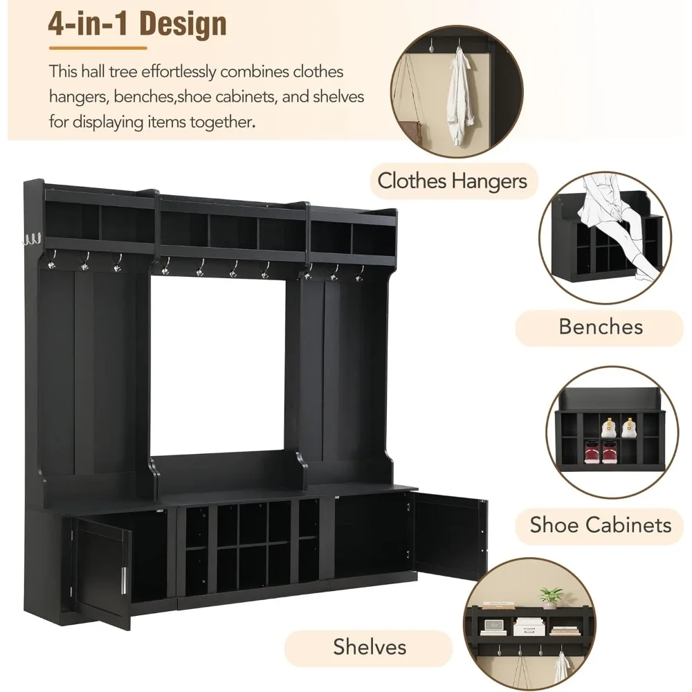 شجرة قاعة تخزين مع 10 خطافات ورف معطف المدخل وأثاث غرفة الطين على شكل مكعبات للأحذية #4