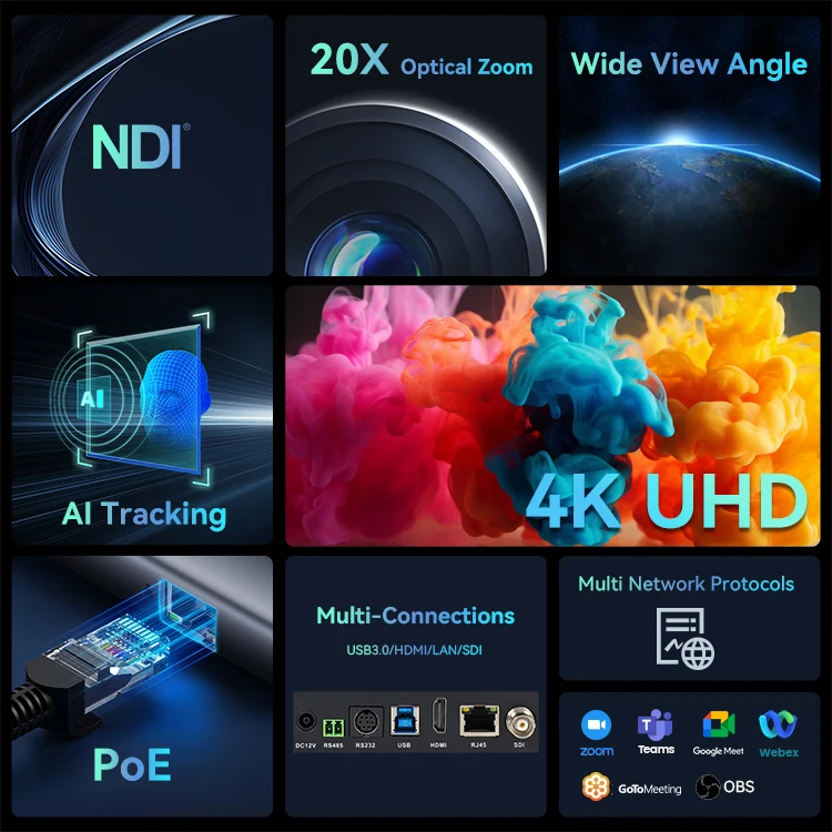 Tenveo USV20A 4K PTZ Video Conference Camera 20X Zoom PTZ Camera Auto Tracking Camera for Online Broadcasting