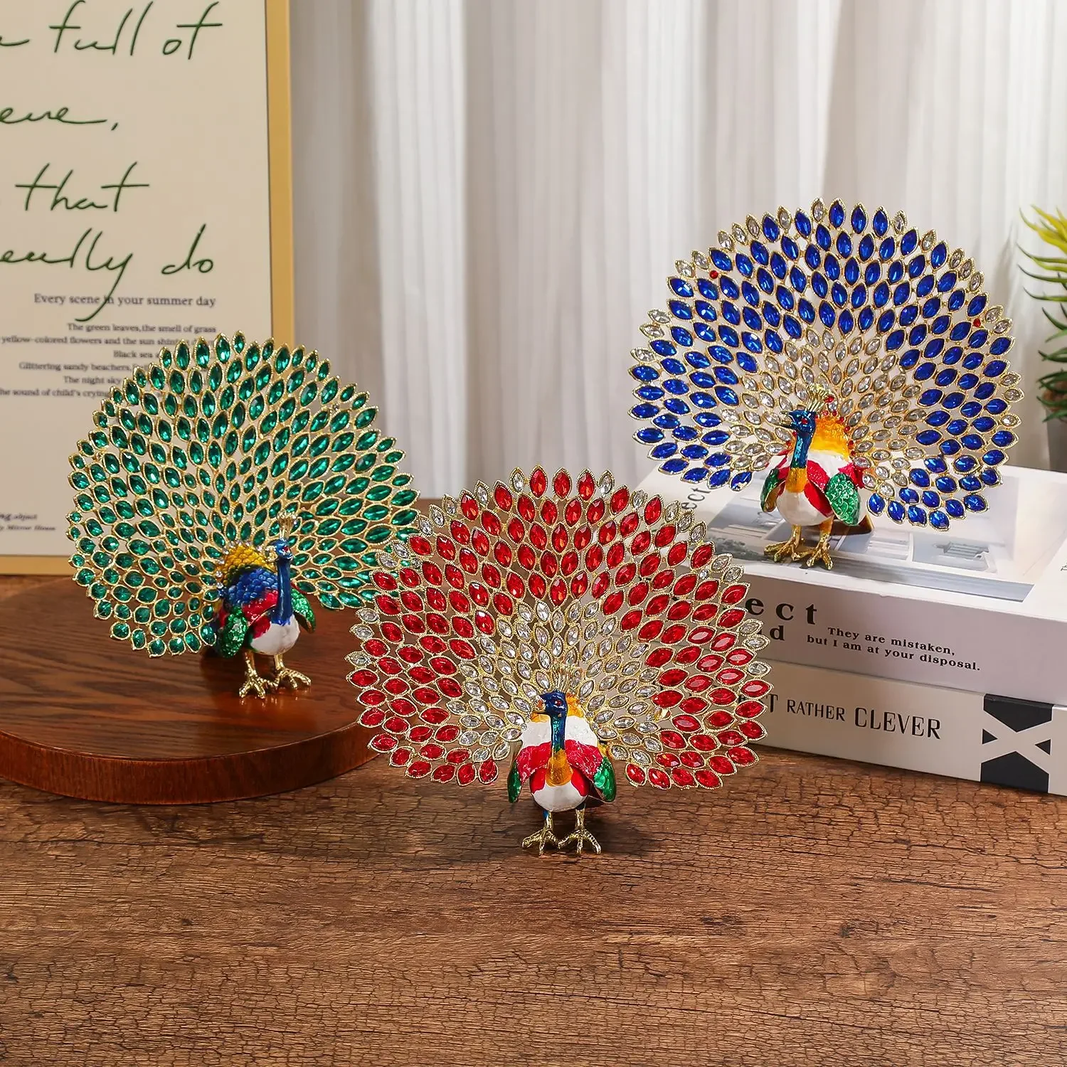 Peacock desktop ornament jewelry creative full diamond pendant storage gift light luxury ring box Chinese high-end decoration