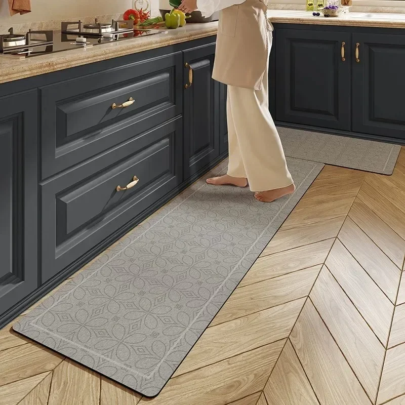 Kitchen Pvc Carpet Leather Waterproof Non-slip Floor Mat Oil-proof Blue White Plaid Home Decoration Rug Vinyl Carpets Flower