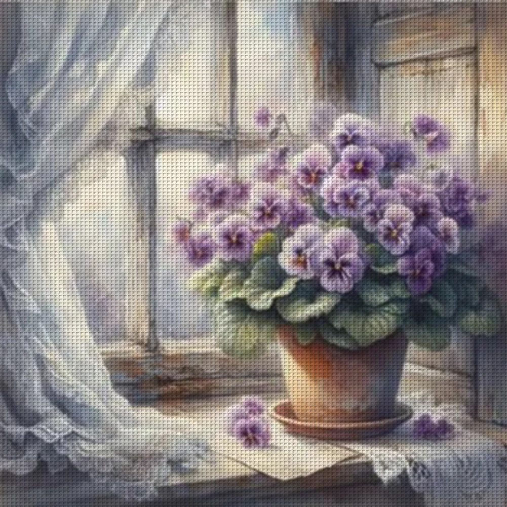 Full Embroidery Eco-cotton Thread 11CT Printed Flower Cross Stitch Kit 40x40cm