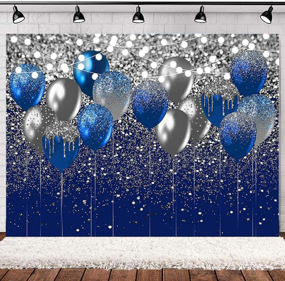 

Royal Blue Glitter Photography Backdrop For Birthday Wedding Prom Graduation Background Party Glitter Blue Balloon Party Decor