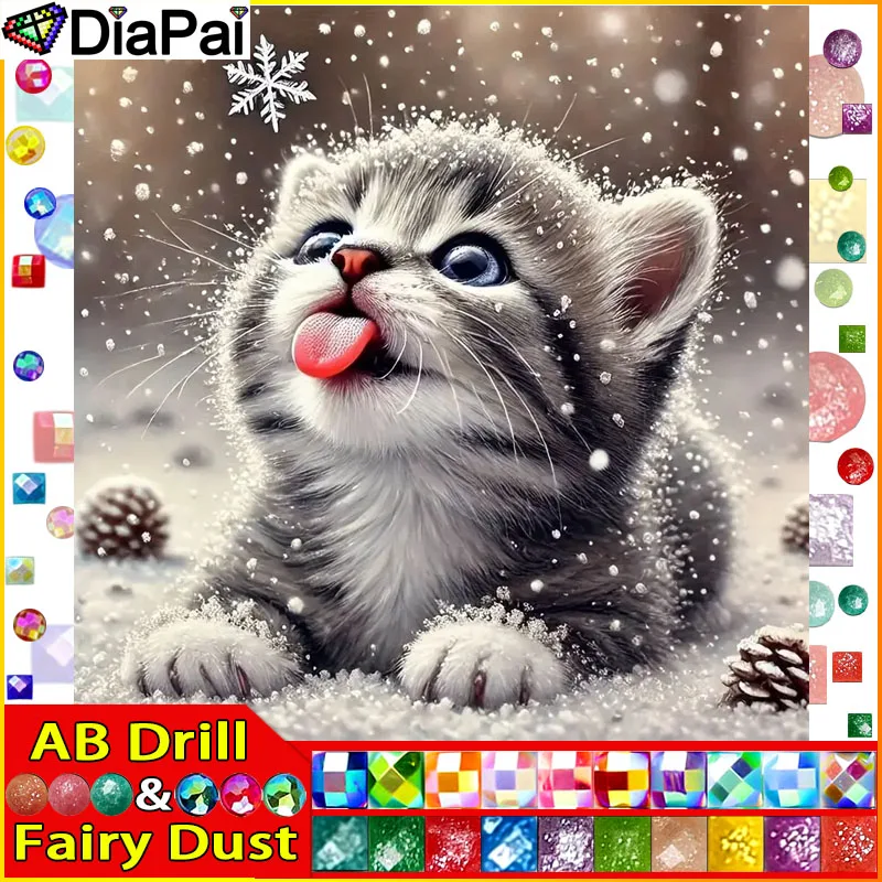 

DiaPai Fairy Dust AB 5D DIY Diamond Painting " Cat Snowflake" Full Drill Resin Diamond Embroidery Cross Stitch Home Decor