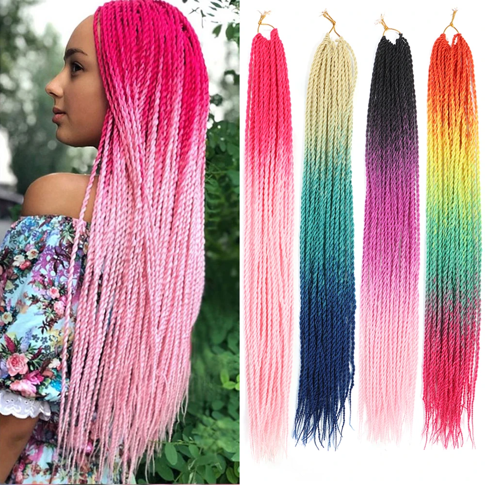 HAIRSTAR synthetic Extensions Senegalese Twist Crochet Braids24 inch 30 Roots/pack Braiding Hair for Women yellow,pink,green