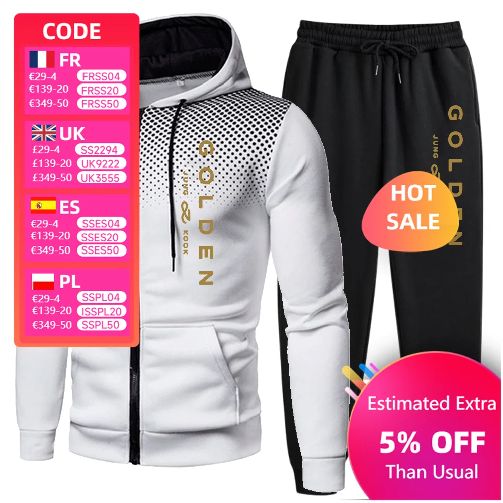 

2025 Mens Tracksuits Print Casual Round Dot Zipper Hoodies+Jogging Pants 2 Pcs Set Mens Sweatshirt Coat Trend Quality Streetwear