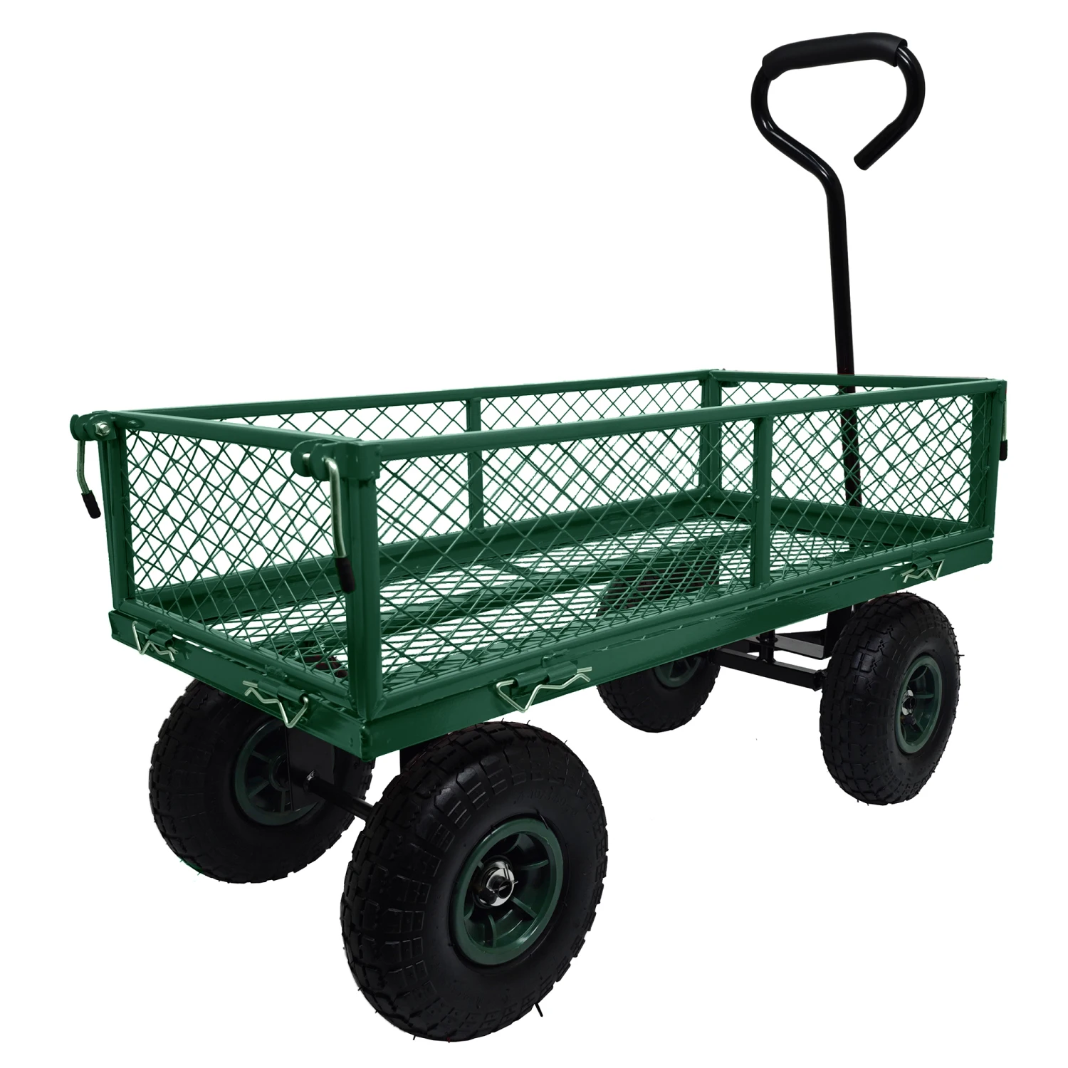 3cu. ft. 300 pond. Capaciteit Verwijderbare zijkanten Metaal Staalgaas Heavy Duty Utility Wagon Outdoor Tuinwagen in Groen