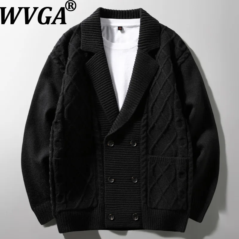 

WVGA Autumn Winter New Man Knitted Suit Jacket Trendy Thickened Sweater Niche Chic Casual Cardigan Streetwear Top Ins Y2K W15915
