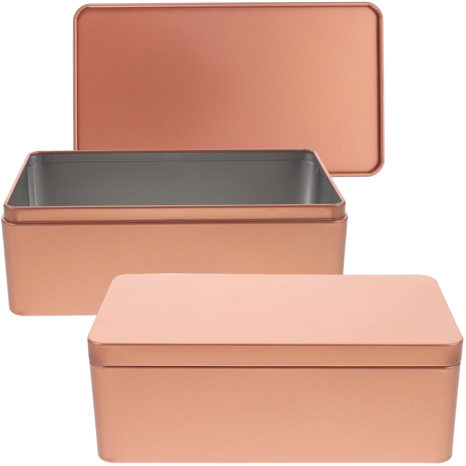 2 Pcs Tinplate Gift Box Rose Gold Wake up Jar Party Rectangular Tins Candy Case Storage