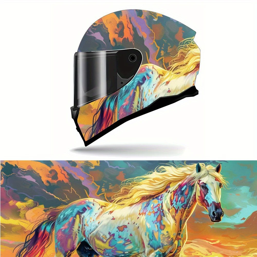 

Dazzling Flame Horse Pattern Motorcycle Vinyl Wraps Helmet Decal, Helmet Sticker, Self-adhesive Waterproof Helmet Decoration, Un