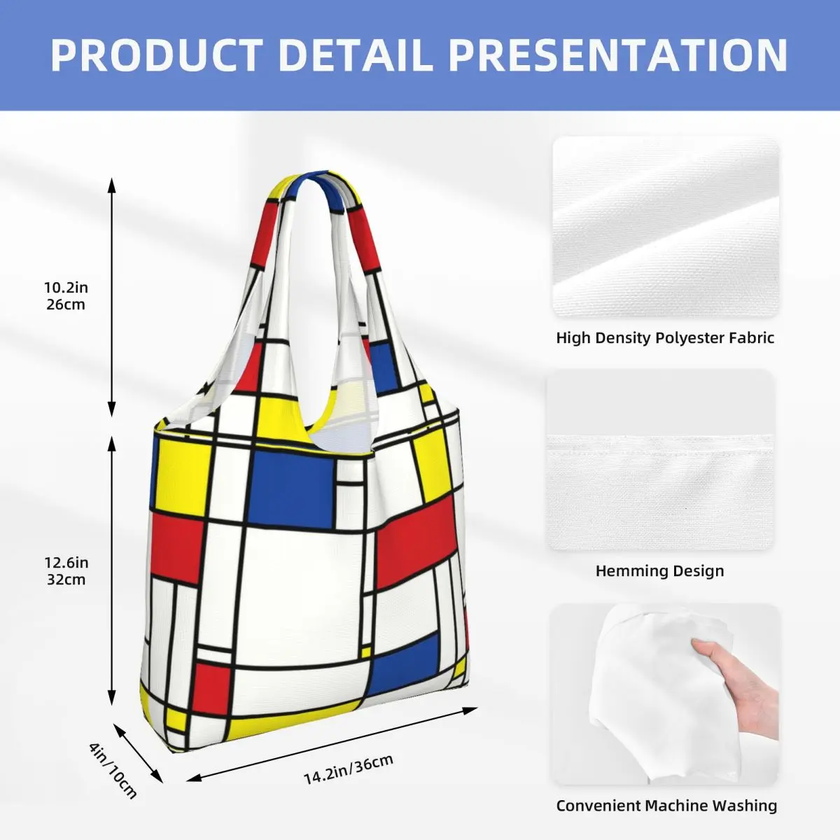 Custom Piet Mondrian De Stijl Grocery Tote Shopping Bag Women Modern Art Canvas Shoulder Shopper Bags Large Capacity Handbag