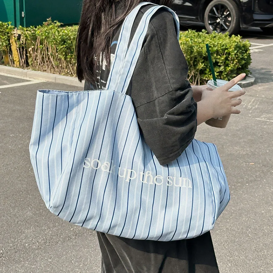 Borsa a tracolla da donna a righe Borsa a tracolla versatile ed elegante da donna Semplice con manici Borse da viaggio di grande capacità