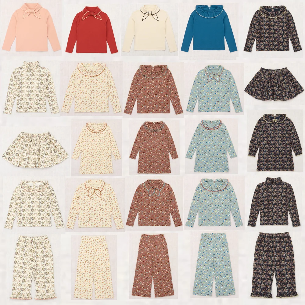 أطفال تي شيرت و مجموعة بناطيل رجالي 2025 جديد الخريف ملابس منقوشة بكم طويل فتاة فستان موضة الأطفال المحملة Bowknot التنانير الملابس