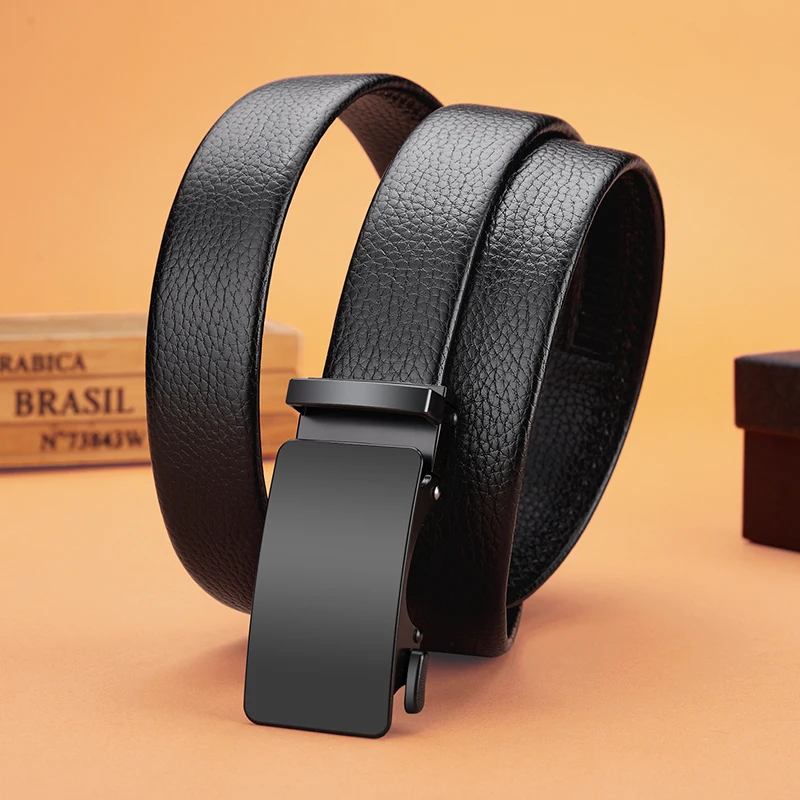 

Ремень из натуральной кожи, мужской высококачественный джинсовый ремень с автоматической пряжкой, деловой джинсовый ремень