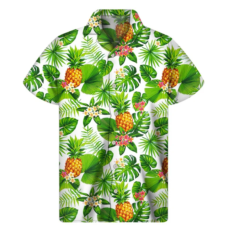 

Tropical Plants Fruit Hawaiian Shirt Men 3D Print Beach Button Shirts Summer Short Sleeve Street Tops Lapel Loose Aloha Blouse