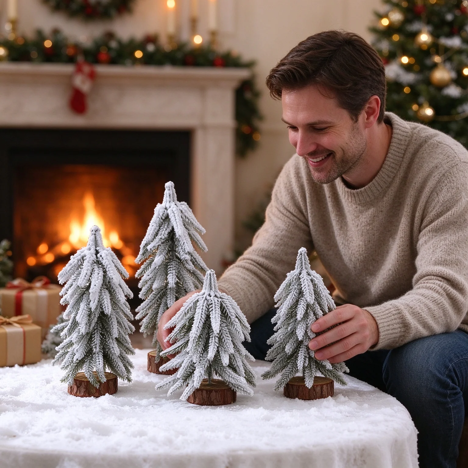 New tower shaped plush snow pine tree desktop Christmas tree ornament Christmas decoration scene decoration mini