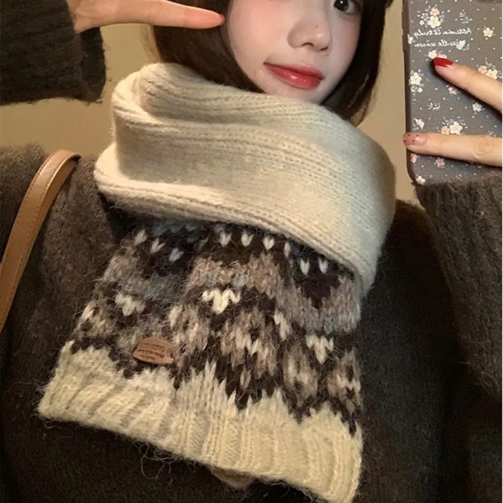 

Classic Wool Jacquard Knitted Scarf Thicken Winter Cashmere Scarves Korean Style Warm Fair Isle Style Shawl Women/Men