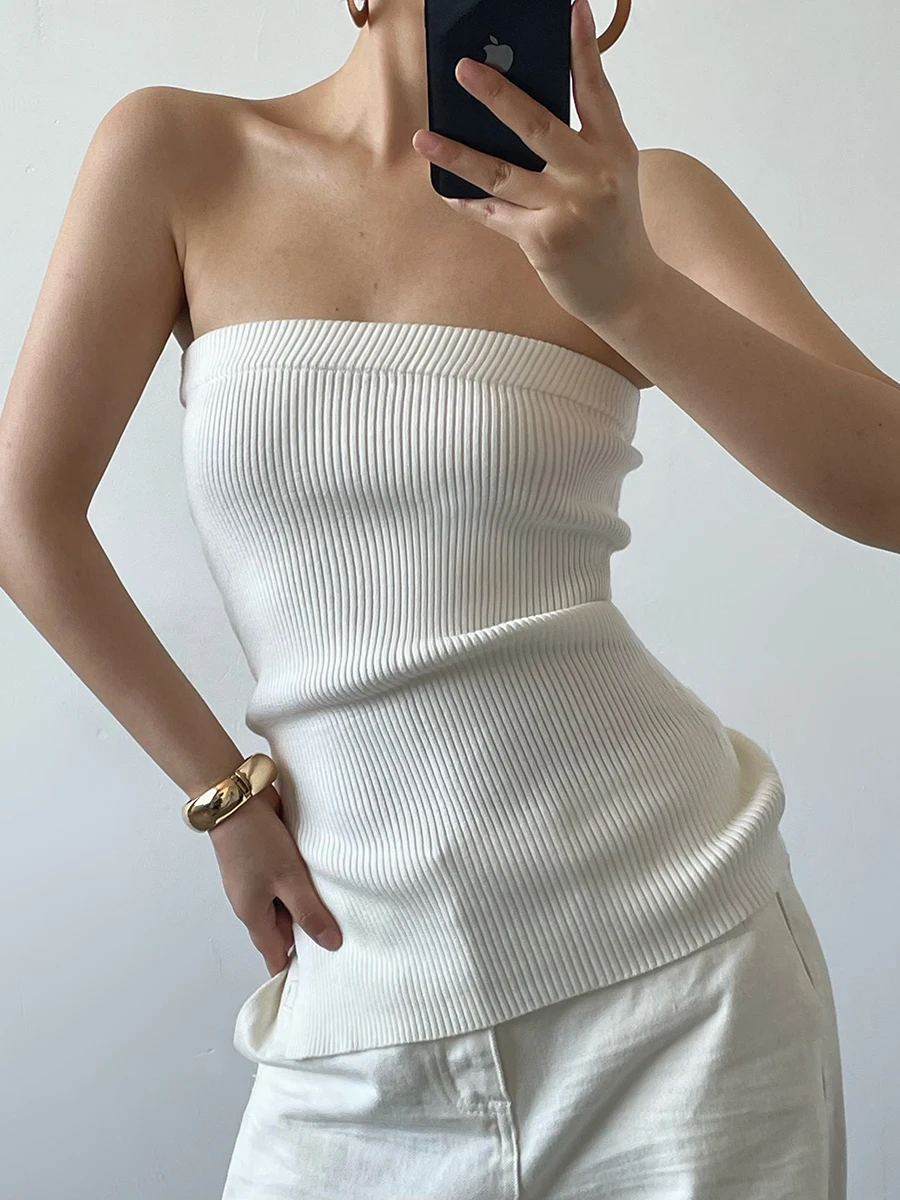 

AcupStudio Jiang Right Upper Versatile Knitted Tube Top Women's Faion Asymmetrical Slim Fit Streetwear Regular Length