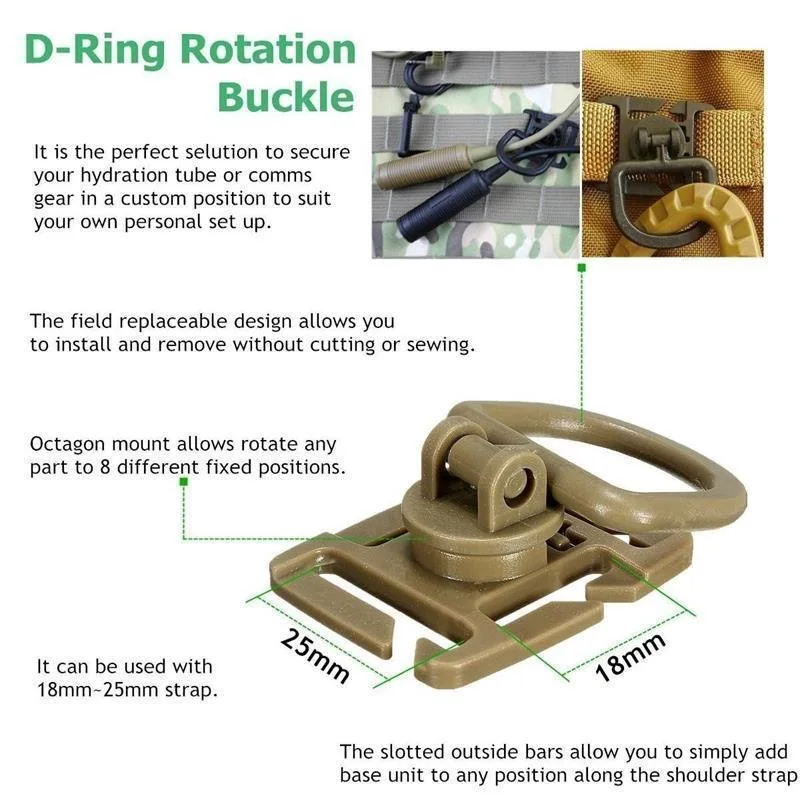 5Pcs Multipurpose 360 Rotation D-Ring 25mm Hydration Tube Clips MOLLE Webbing Attachment Outdoor Backpacks Management Tool