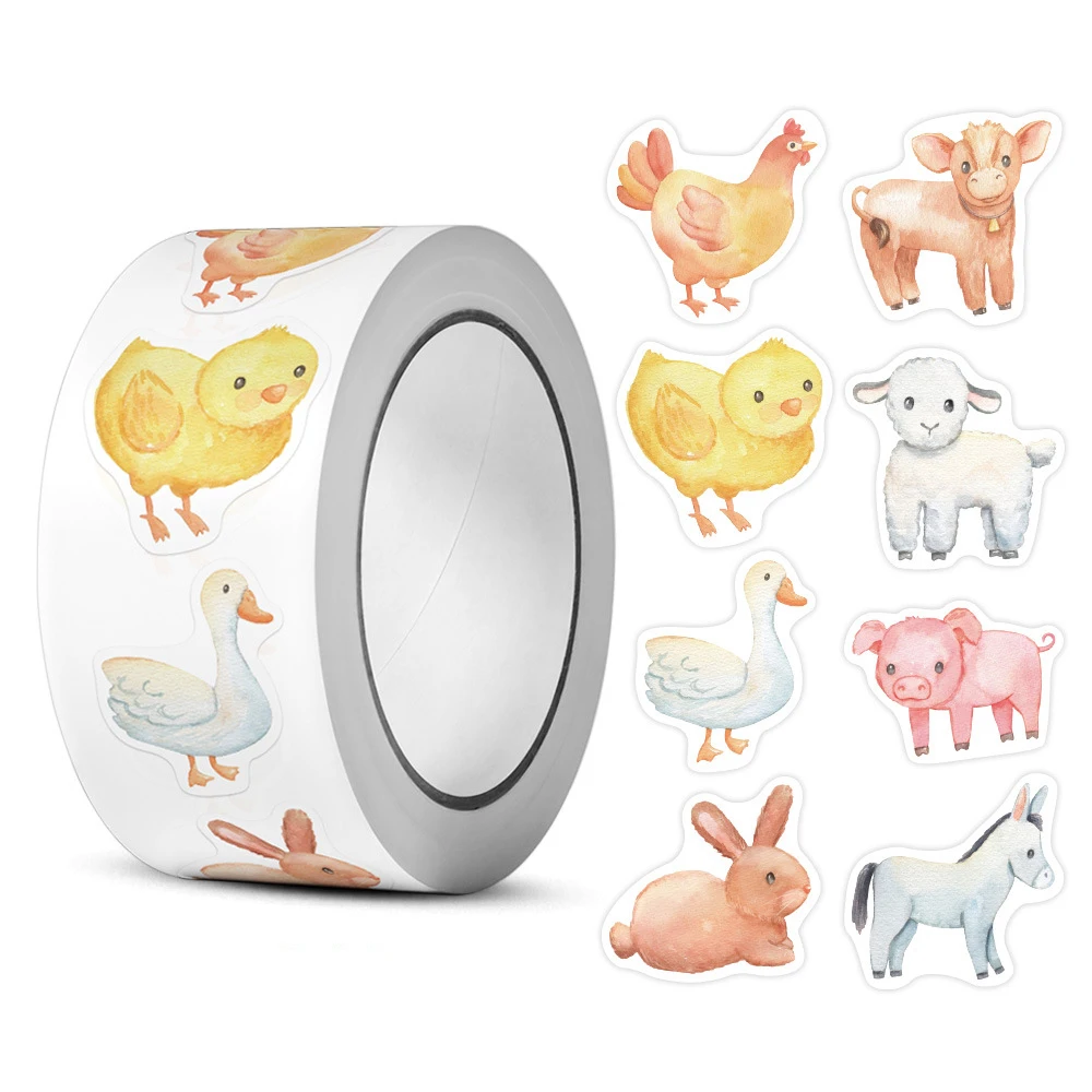 500pcs/Roll Farm Animals Graffiti Stickers Cute Chicken Rabbit Decals DIY Luggage Stationery Fridge Kawaii Sealing Label Sticker