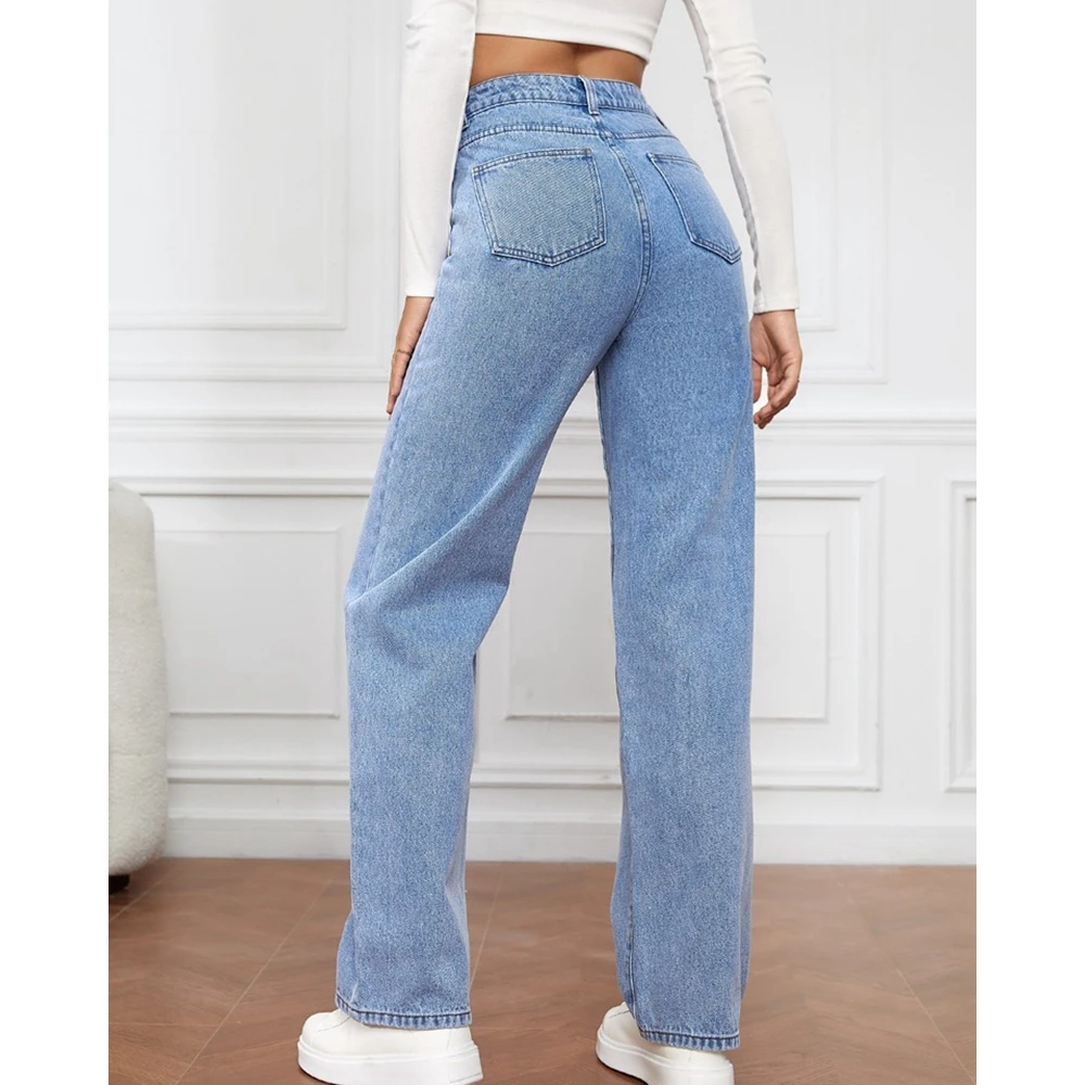 Autumn Vintage Casual Blue Straight Women Jeans Lady Washed Spring Female Wide Leg High Waist Denim Pants Work Wear y2k Trouses