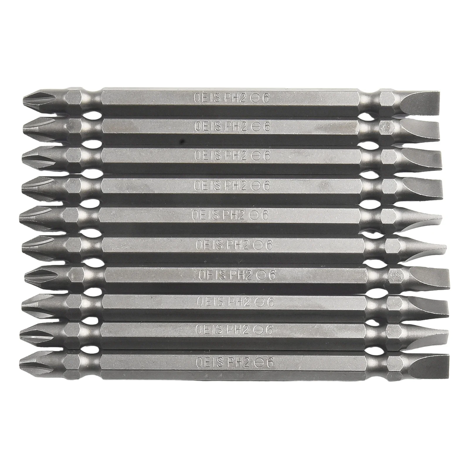 10pcs Magnetic Screwdriver Bits Double-Head Alloy Steel Drill Bit PH2 Cross 6mm Slot 150-200mm For Electric Driver Power Tools