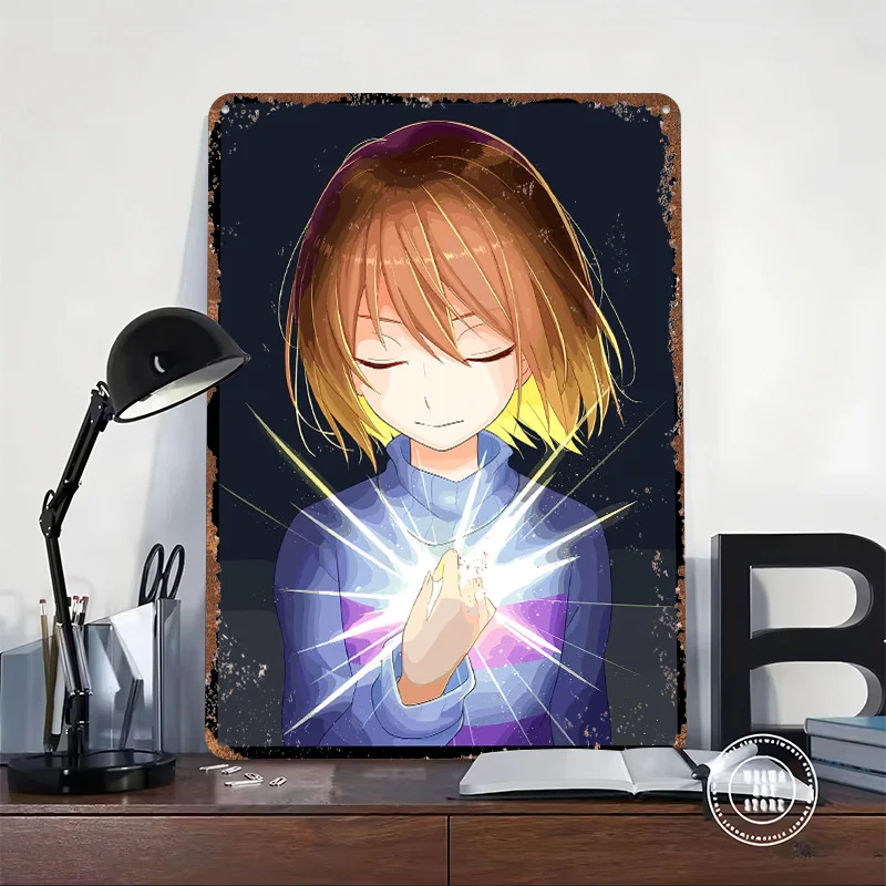 Frisk From Undertale With Glowing Hand Printed Poster Customized Wall Art Retro Vintage Metal Tin Signs for Room Ornaments Decor