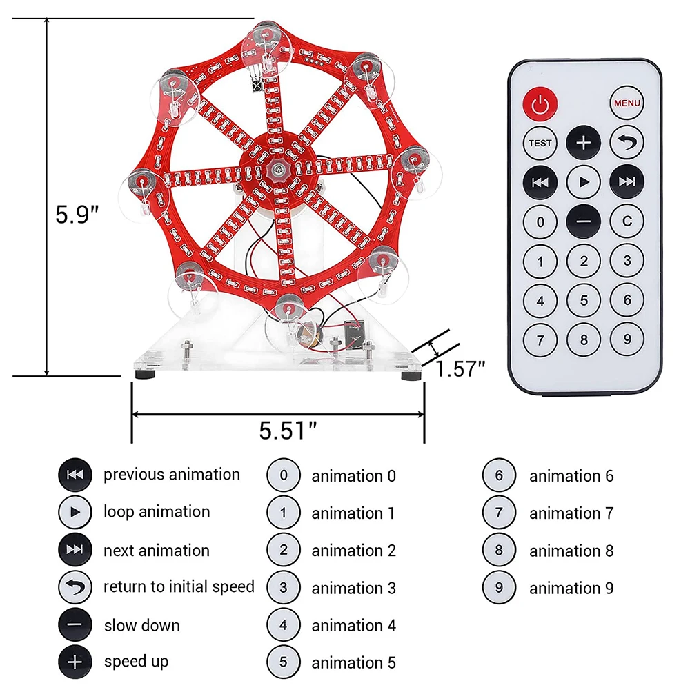 DIY Electronic Kit LED Rotating Ferris Wheel Flashing Soldering Project Practice Kit 10 Kinds Flashing Mode Remote Control DC 5V