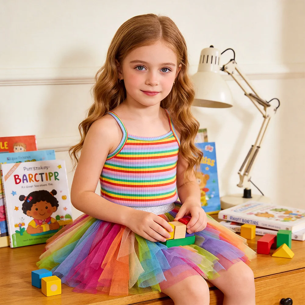 VIKITA Kids Multicolor Irregular Tulle Fluffy Tutu Skirt Girls Birthday Party Ballet Dance Casual Layered Pettiskirt Outfit