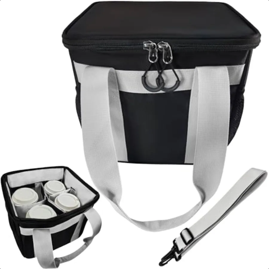 Reusable Insulated 4 Cups 1680D Carrier Adjustable Portable Drink Holder Tote with Handle MultiCompartment Caddy for Hot Cold B