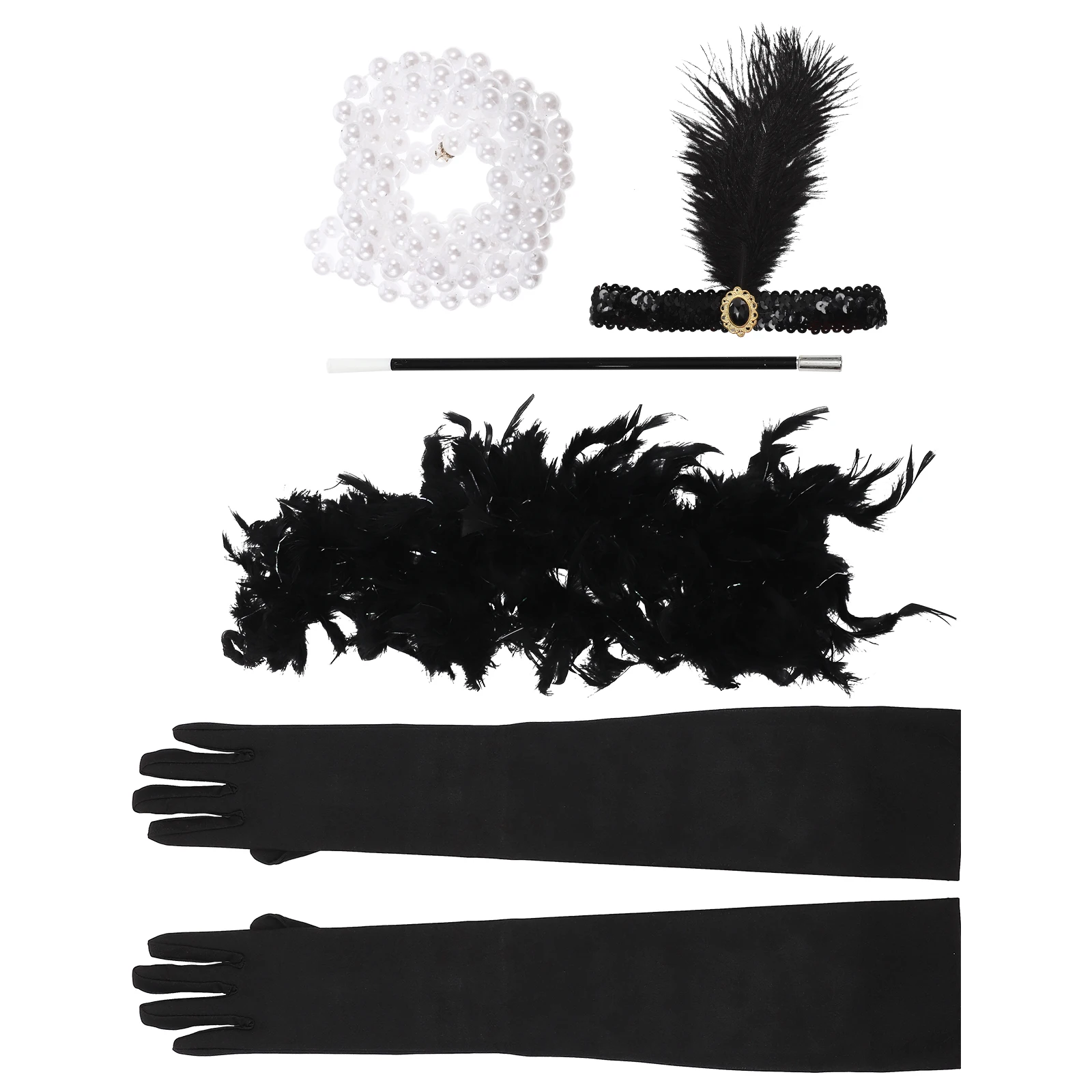 

1 Set Flapper Party Costume Accessories Headband Gloves Cigarette Holder Necklace Scarf Vintage Elegant Lightweight Easy Wear