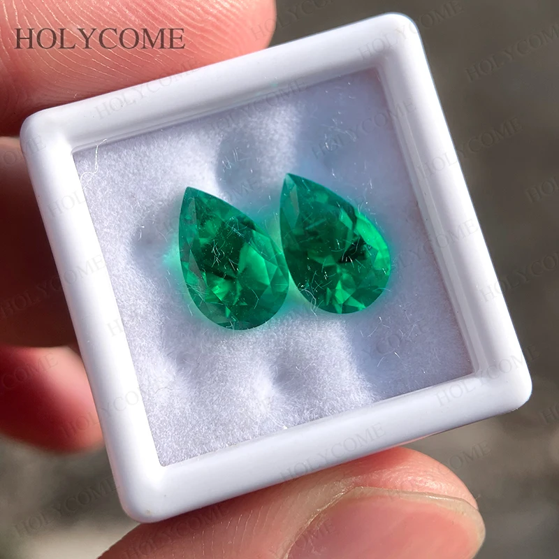 Lab Grown Emerald Colombia Green Pear Shape Hydrothermal Selectable AGLCertificate Exquisite Loose Gemstone for Jewelry Custom