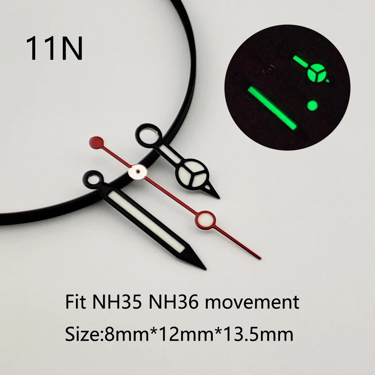 Aiguille lumineuse verte pour montre, aiguille argentée, accessoires de montre, aiguille de seconde, mouvement, NH35, NH36, All002