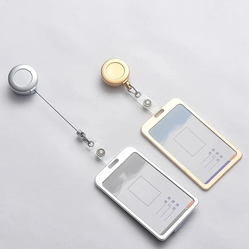Aluminum Alloy Badge Holder Metal Working Permit Case with Plastic Badge Reel Exhibition Name ID Tag Clip Set Pass Card Covers