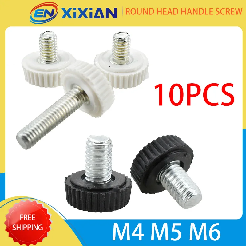 M4 M5 M6 10Pcs Round Head Handle Hand Screw  Round Knurled  Thumb Screw Plastic Tighten Bolt Nuts Knob Black/White Plastic