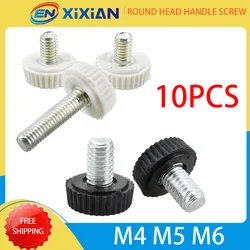M4 M5 M6 10Pcs Round Head Handle Hand Screw Round Knurled Thumb Screw Plastic Tighten Bolt Nuts Knob Black/White Plastic