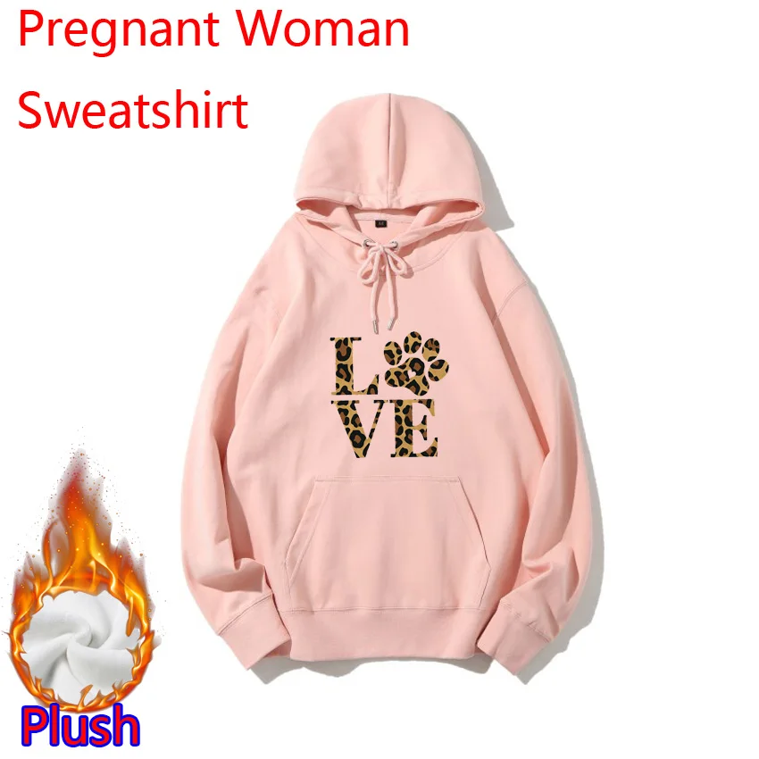 

Winter Plush Hoodie Pregnant Women Idea Cool Leopard Pattern Paw Cat Dog Love Print Pregnant Woman Hoody DIY Add Your Design DIY