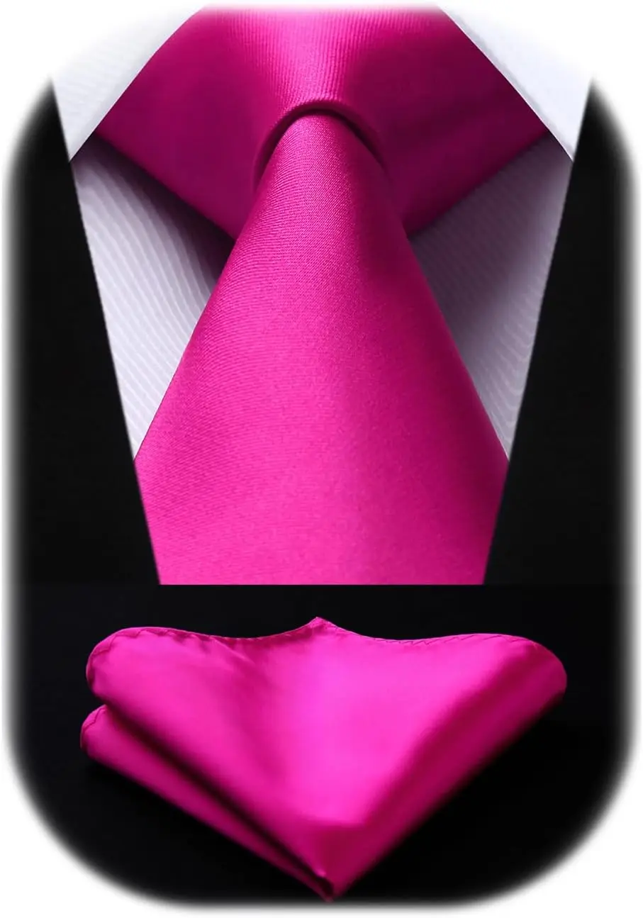 

Solid Color Satin Necktie & Pocket Square Set - Classic Wedding Business Tie and Handkerchief