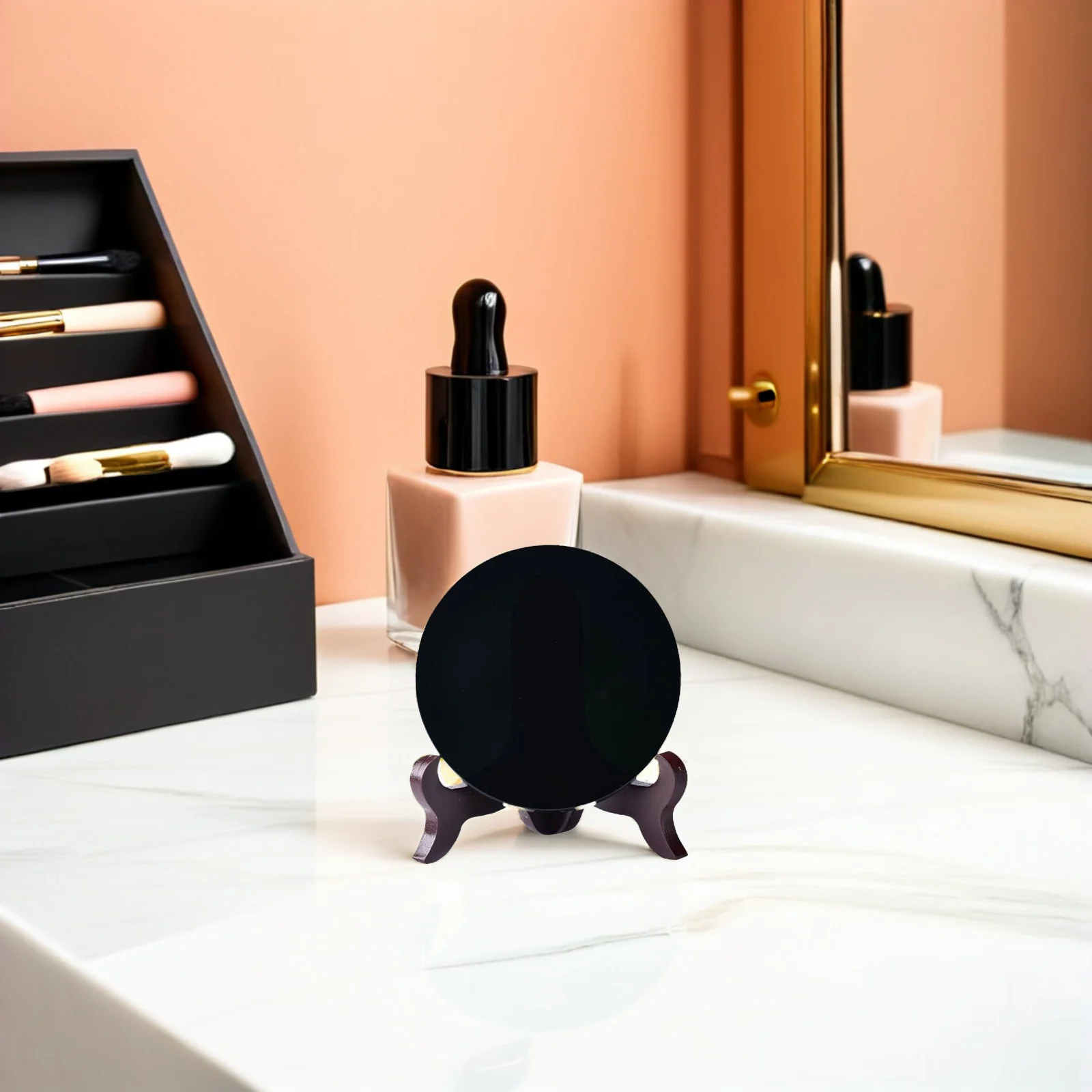 

1 set Black Obsidian Scrying Mirror Round Decorative Table Mirror For Home Modern Shelf Coffee Table Centerpiece Decoration