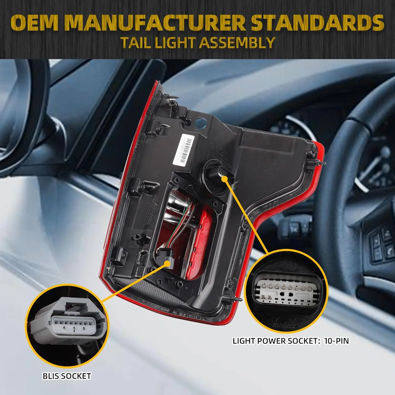 Montagem traseira da luz traseira do lado esquerdo, pontos cegos para 2015-2017 Ford F-150 W, módulo não incluído, FL3Z-13405-D, FL3Z-13405-F, FL3Z