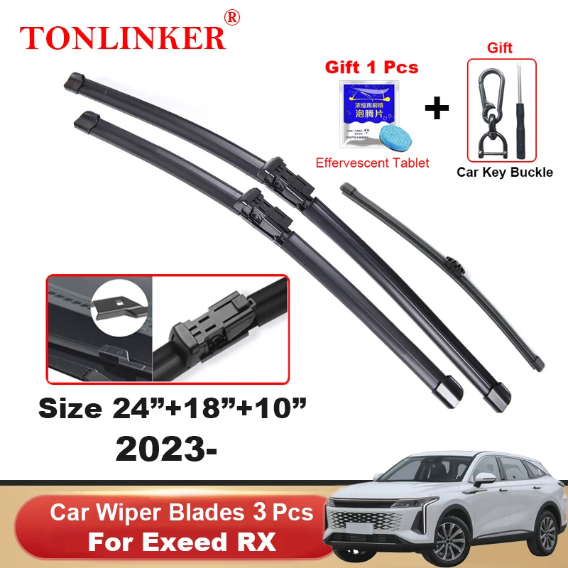 TONLINKER Wiper Blades For Chery Exeed RX 2023 2.0L AWD Car Accessories Front Rear Windscreen Wiper Blade Brushes Cutter Goods