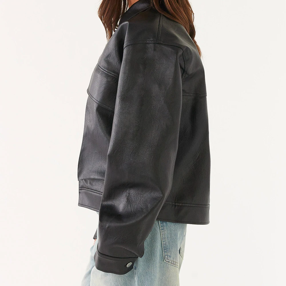 

Женские мотоциклетные куртки из искусственной кожи, осенне-весенняя одежда, большие зимние пальто с карманами на молнии, топы, верхняя одежда