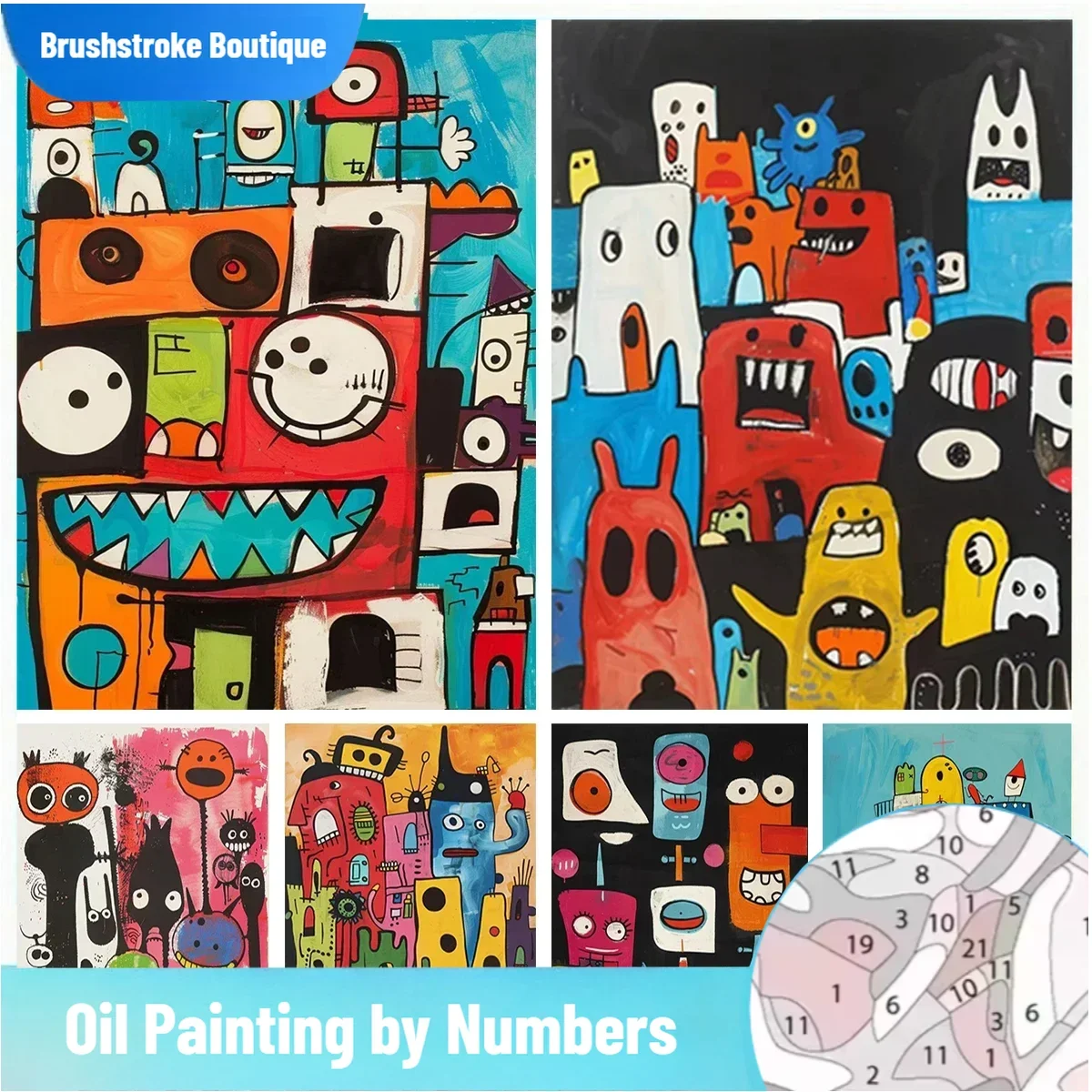 

Brushstroke Abstract Children's Fun Monster Digital Oil Painting DIY Kit Frame Frame Without Frame Digital Coloring Home Decorat