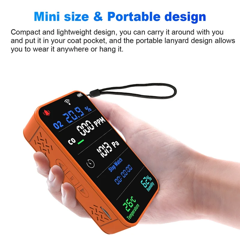 ABJN-Tuya Wifi inteligente almacenamiento de datos concentración de oxígeno Detector de aire Camping al aire libre monóxido de carbono medidor de temperatura y humedad