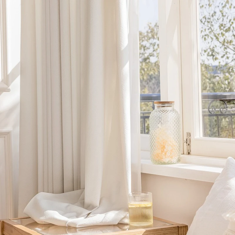 

French Style Light Luxury Premium Soft Velvet Curtains Wabi Sabi Style Cream Color Wool Velvet Curtains for Bedroom Living Room