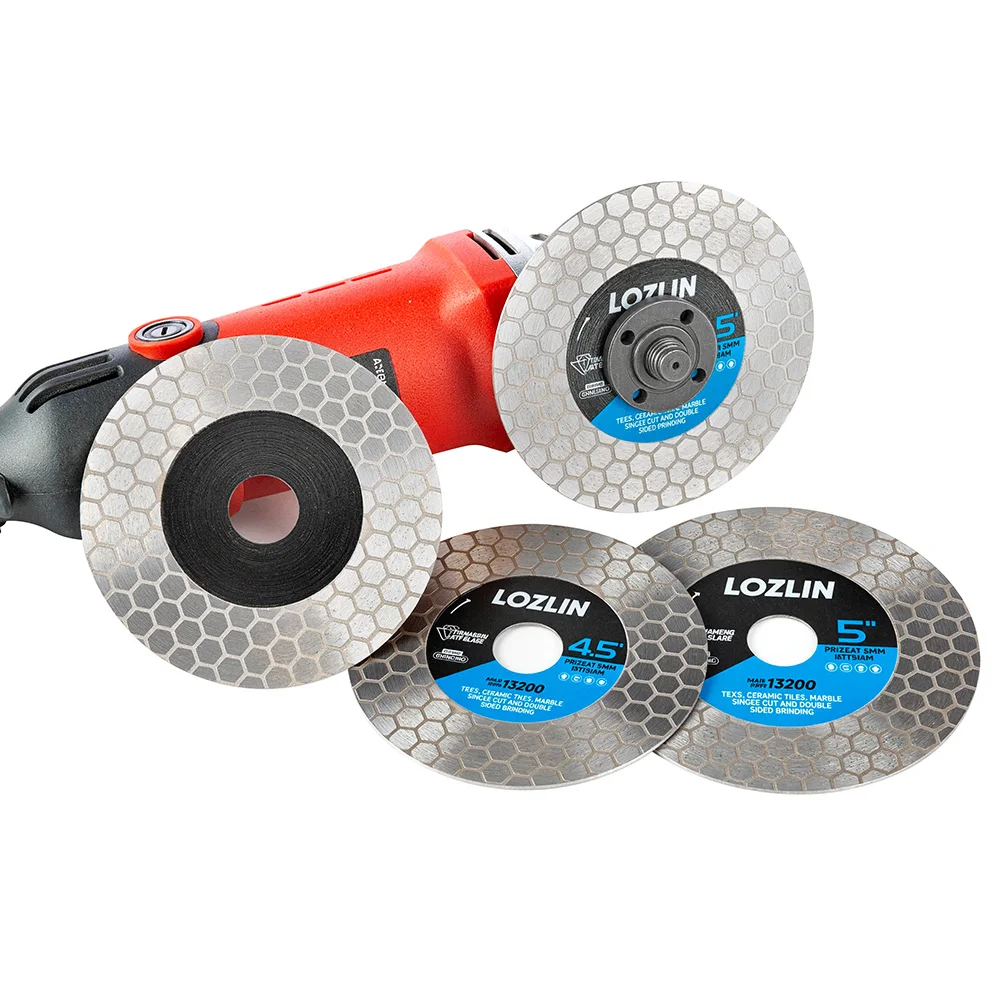 LOZLIN 3PCS 125mm Turbo Diamond Cutting Grinding Disc 5 Inch Double Sided Saw Blade for Angle Grinder Ceramic Tile Porcelain Granite Marble Quartz Stone Countertop Wet Dry Cutting Grinding Tile Trimming Edge Finishing Cutting