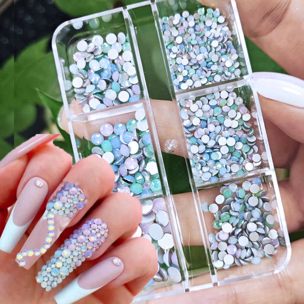 6 rejillas/caja de ópalo mixto Auora, cristal de ópalo para decoración de uñas, diamantes de imitación SS6/SS12/SS16/SS20, ópalo de lujo para uñas, diamante, cristal para manicura DIY z *
