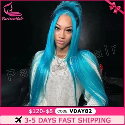 Transparent 13X6 13X4 Lace Front Wig Light Blue Color Straight Brazilian Colored 613 Human Hair Wigs For Women Remy Preplucked