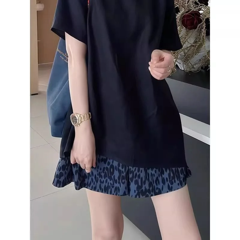 กางเกงขาสั้นลำลองทรงขากว้างลายเสือดาวสไตล์เรโทรสำหรับผู้หญิงในฤดูร้อน เอวสูง ทรงเข้ารูป ทันสมัย และใช้งานได้หลากหลาย